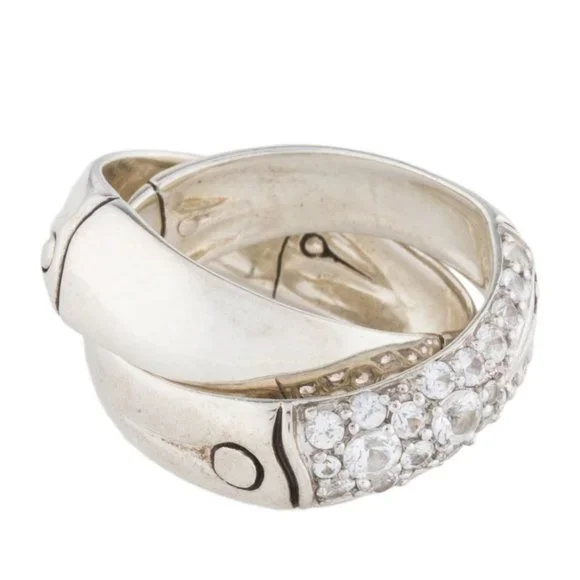 JOHN HARDY SAPPHIRE STERLING SILVER INTERLOCKING BAMBOO BAND RING